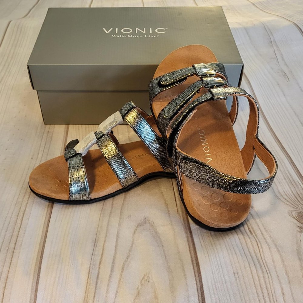 Vionic Rest Amber Backstrap Sandal Metallic Black Women's 10W NWT